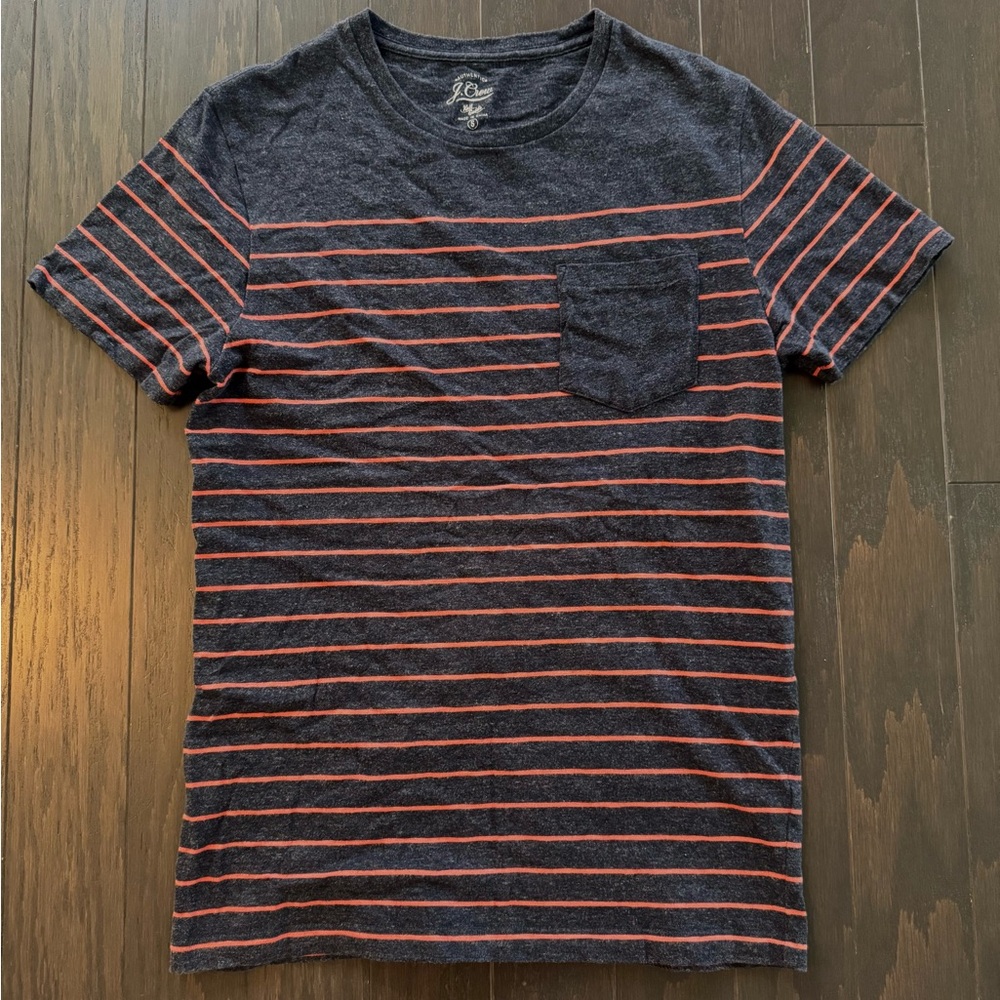 Jcrew Men's Striped T-Shirt - Navy and Orange